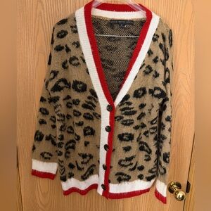 HYFVE Brand New Leopard Animal Print Red White Varsity Style Sweater Size S